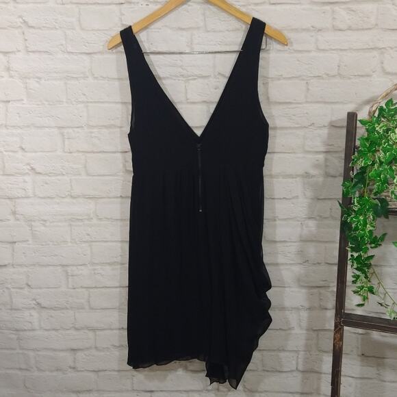 AM Alice + Olivia Designer Black Plunge Neck Silk Wrap Drape Mini Dress NWT S - Picture 11 of 12